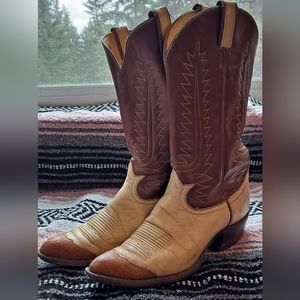 Vintage Tony Lama Bone Lizard Wing Tip Cowboy Boots 91/2B